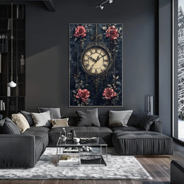 Vintage Clock and Roses Artistic Wall Art Poster