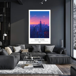 New York City Twilight Skyline Poster Vintage Wall Art