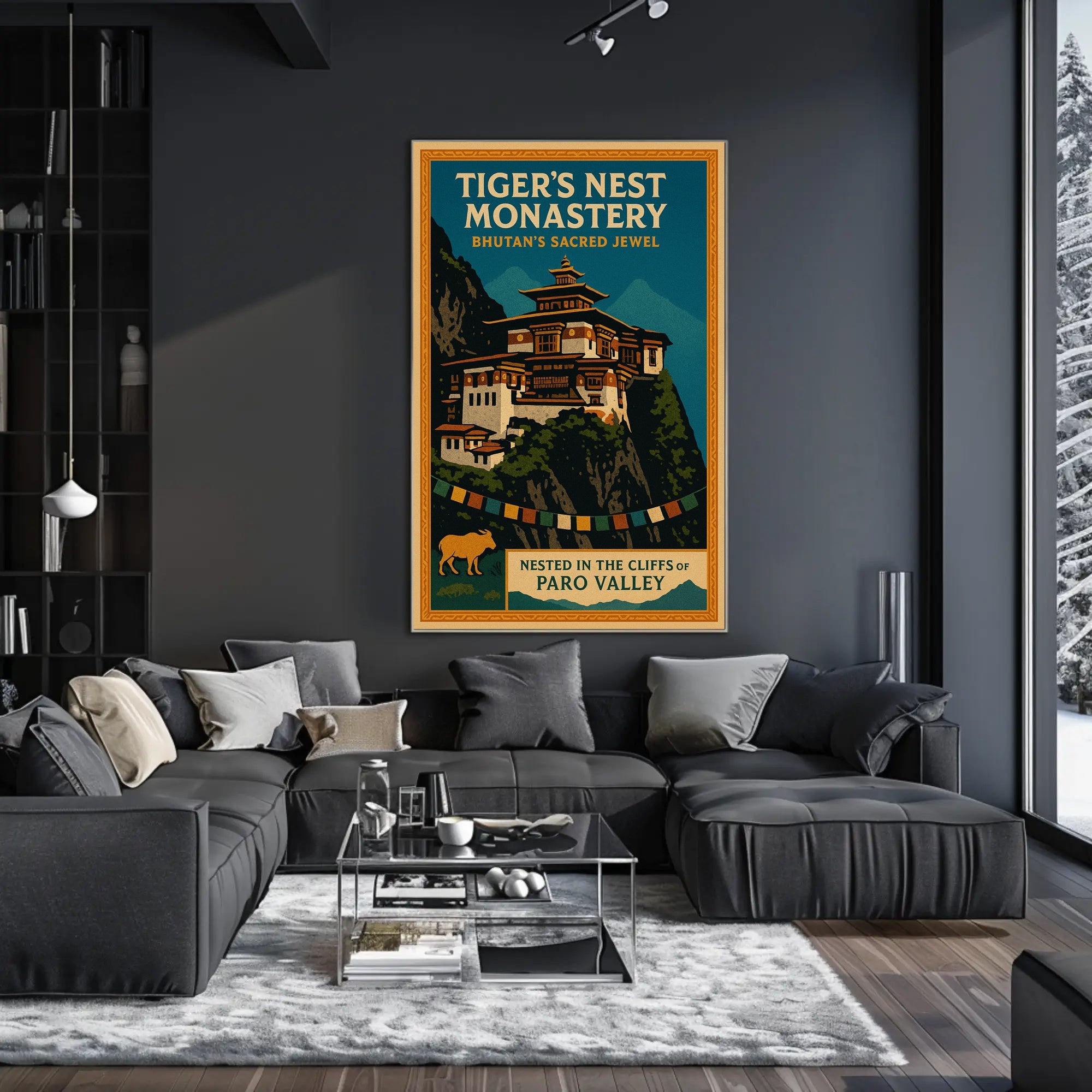 Tigers Nest Monastery Poster Vintage Travel Print