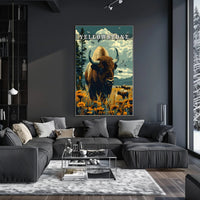 Majestic Yellowstone: Bison and Wildflowers Poster