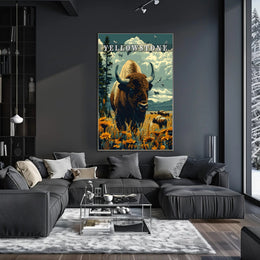 Majestic Yellowstone: Bison and Wildflowers Poster