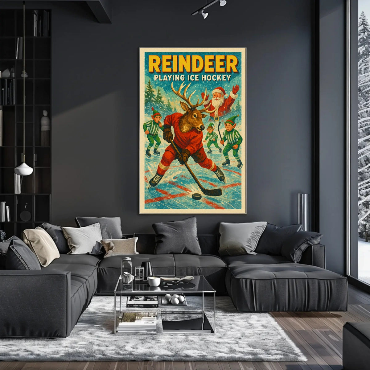 Reindeer Ice Hockey Christmas Wonderland Sports Poster