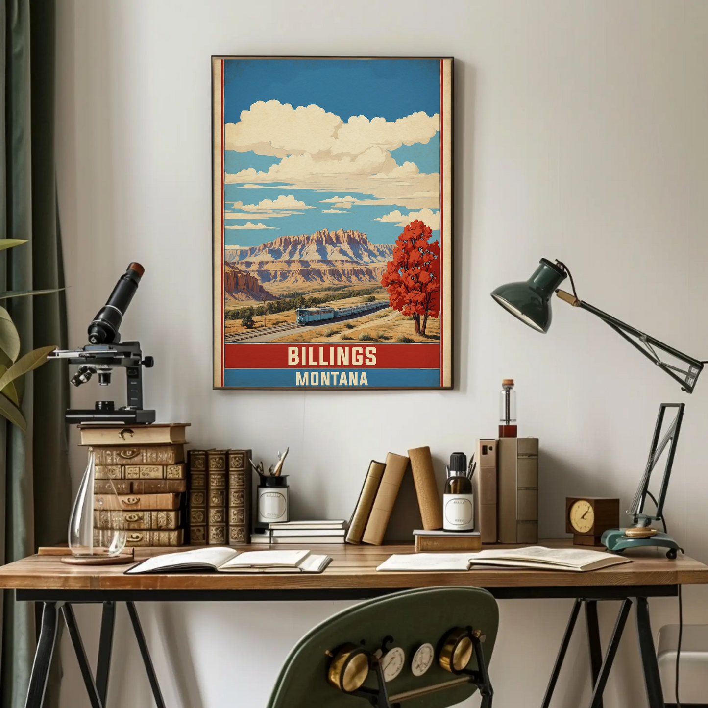 Billings Montana Canyon Train Vintage Travel Poster