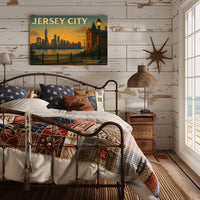 Jersey City Skyline Sunset Travel Poster