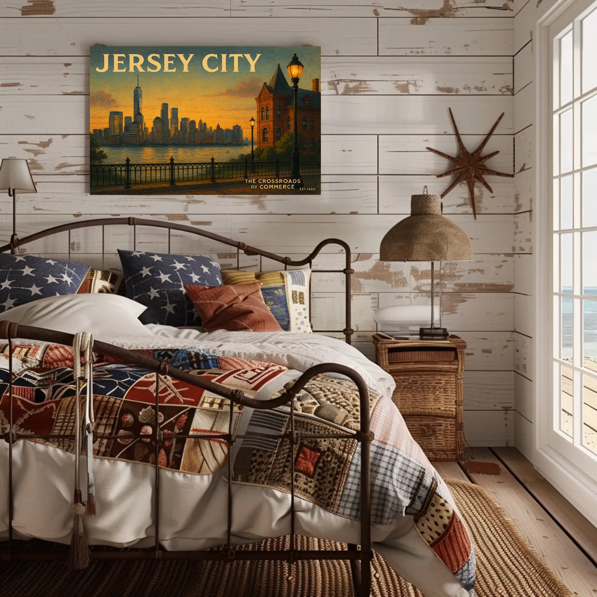 Jersey City Skyline Sunset Travel Poster
