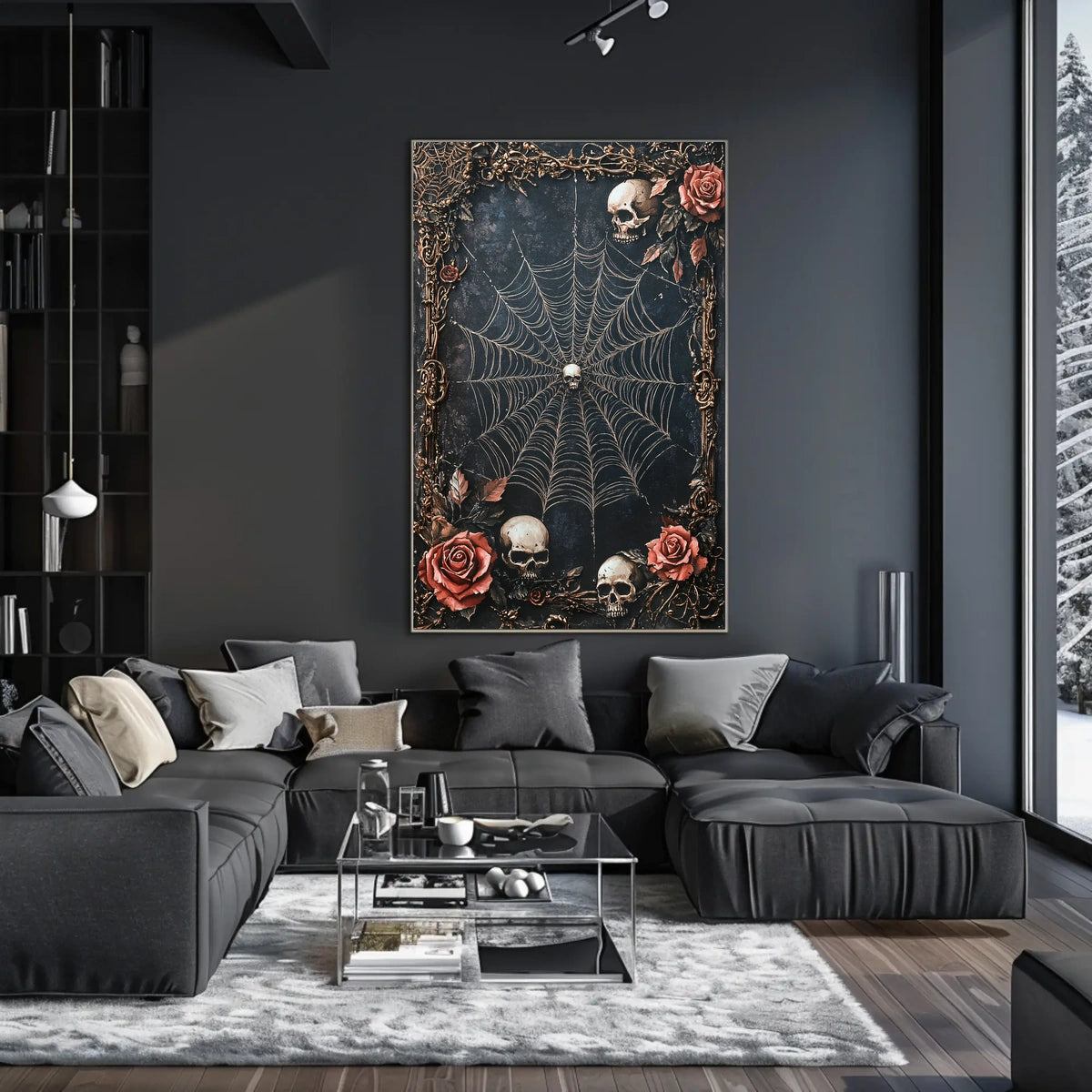 Gothic Skull Spider Web Art Poster - Abstract and Artistic Poster