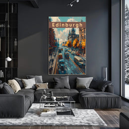 Edinburgh Cityscape: Vintage Vehicles and Autumn Charm Poster