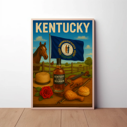 Kentucky Bourbon Violin Horse Farm Hat Food Travel Poster