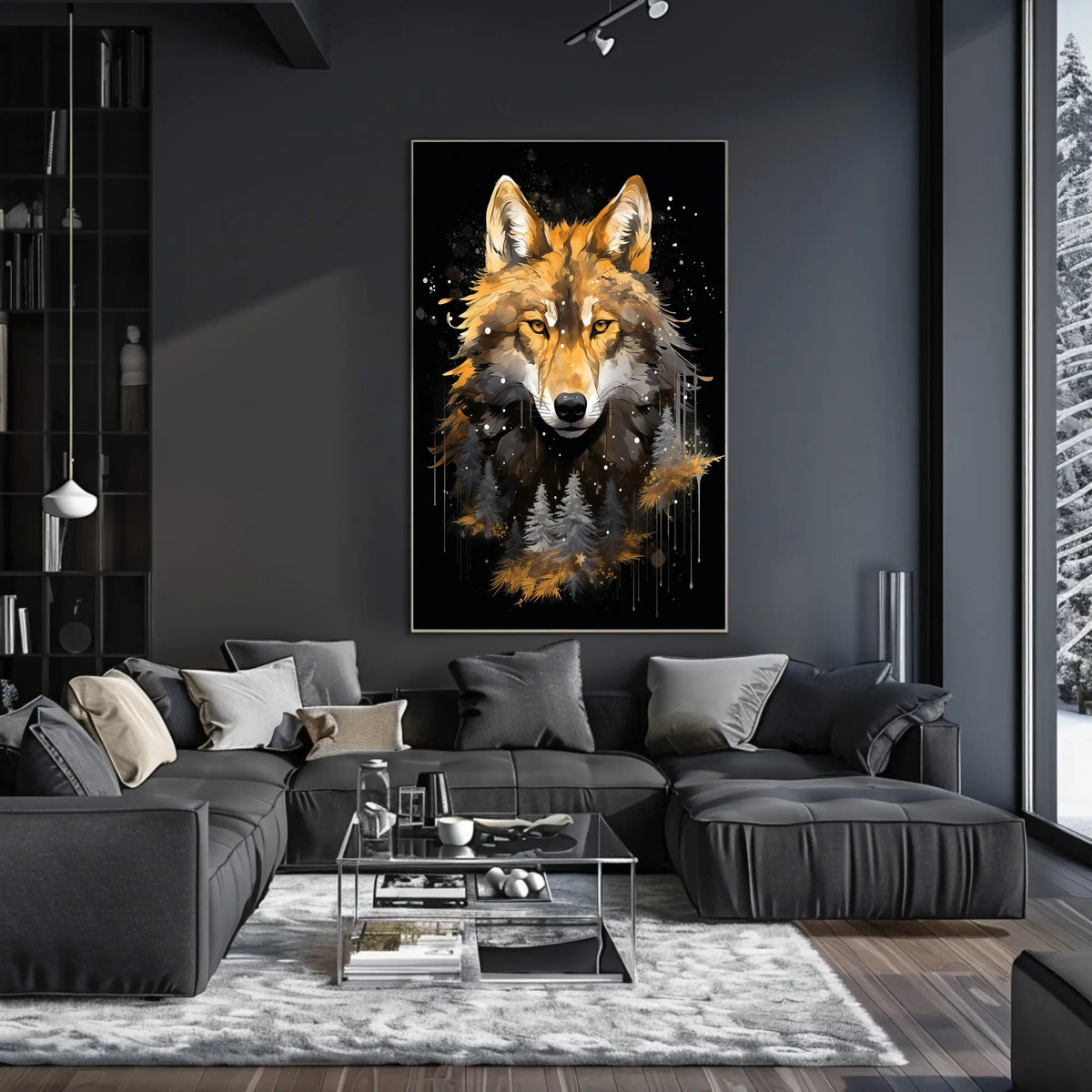 Stylized Wilderness Wolf Depiction Artistic Animal Poster