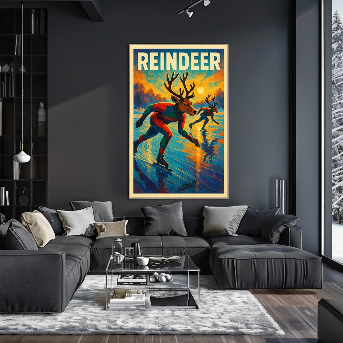 Reindeer Ice Skating Poster