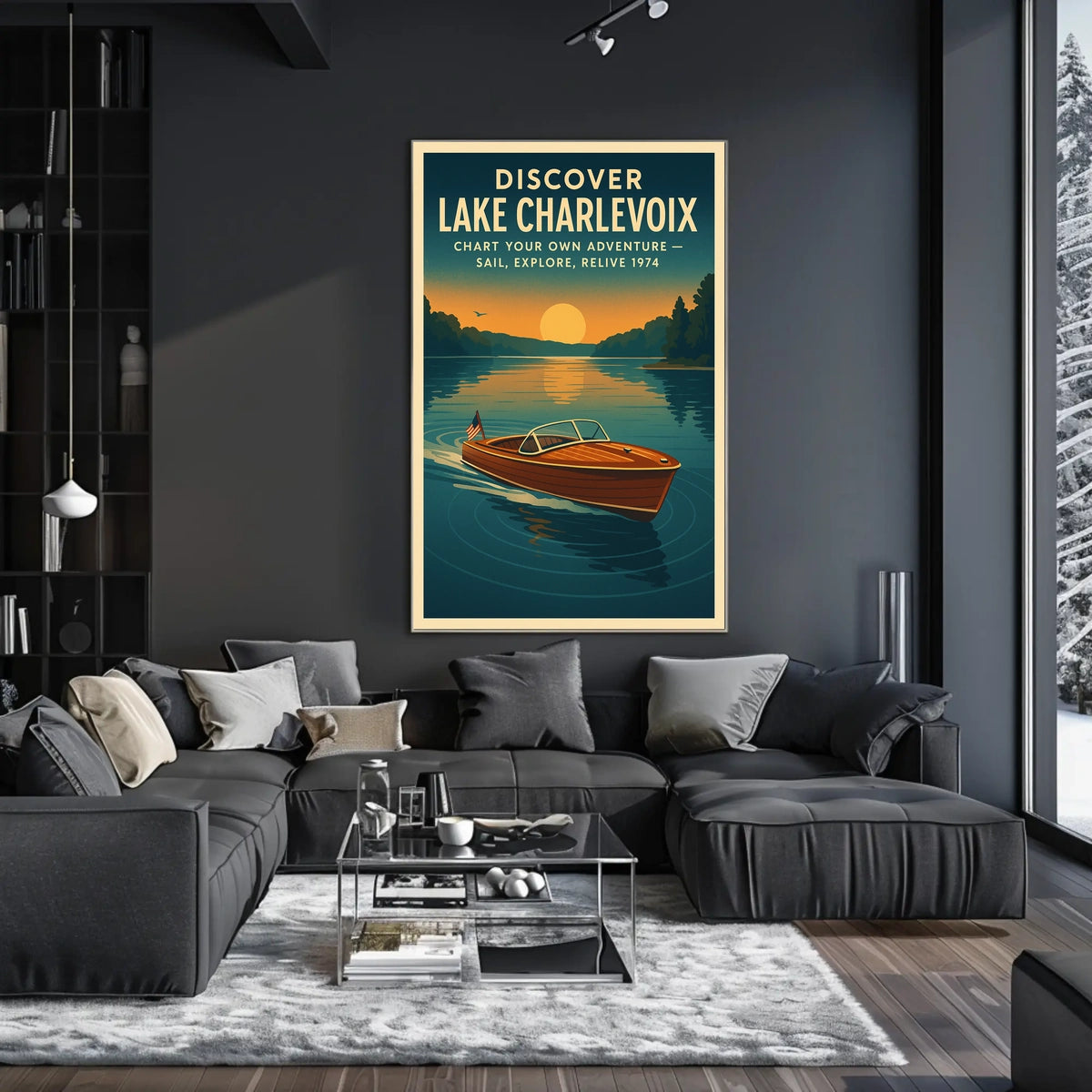 Lake Charlevoix Retro Adventure Exploration Travel Poster