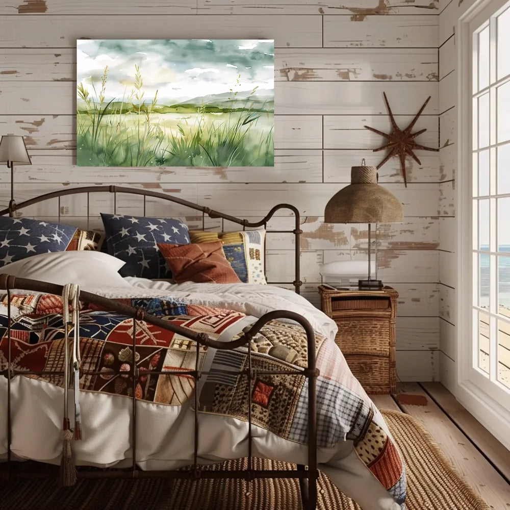 Serene Watercolor Countryside Landscape Poster Art
