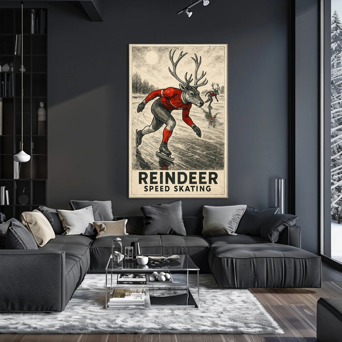 Whimsical Reindeer Skating Vintage Sports Poster