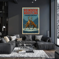 Reindeer Wrestling Championship Vintage Winter Poster