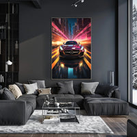 Sleek Sports Car Urban Escape Futuristic Sci-Fi Poster