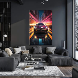 Sleek Sports Car Urban Escape Futuristic Sci-Fi Poster