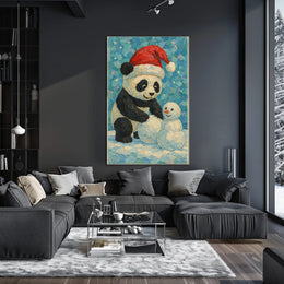 Festive Panda and Snowman Poster