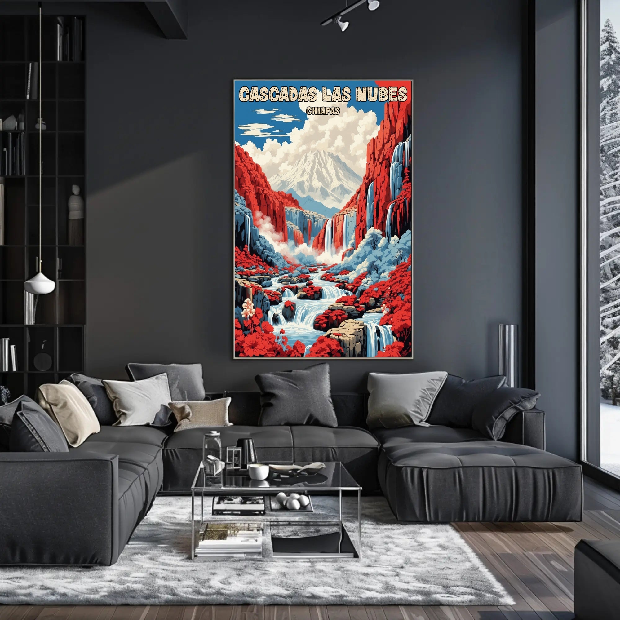 Waterfalls and Mountainscape Travel Poster