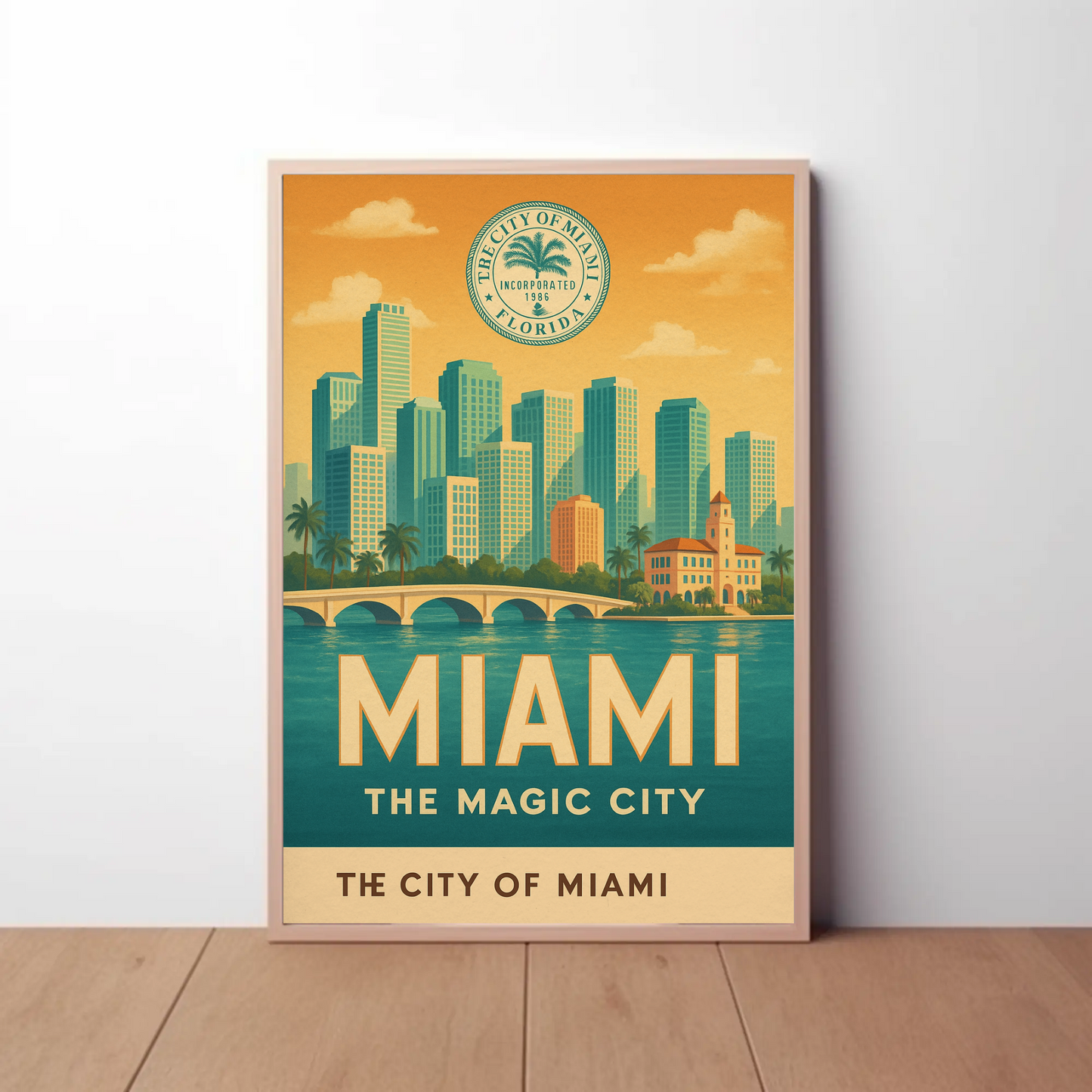 Miami Retro Seal Vintage Travel Poster