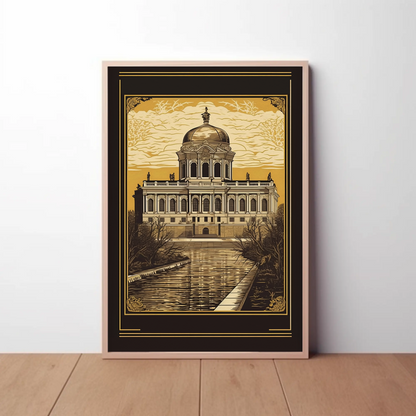 Baroque Palace Reflection Canal Scene Travel Poster