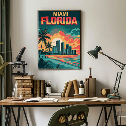 Miami Florida Sunset Vintage Poster