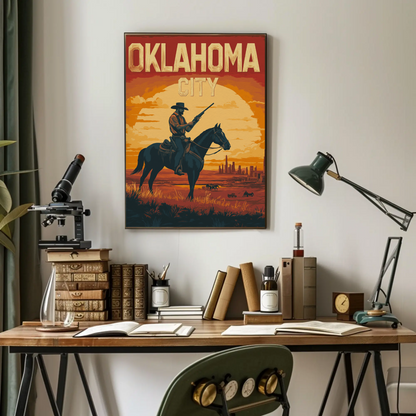 Oklahoma City Vintage Poster - Desert Cowboy Scene