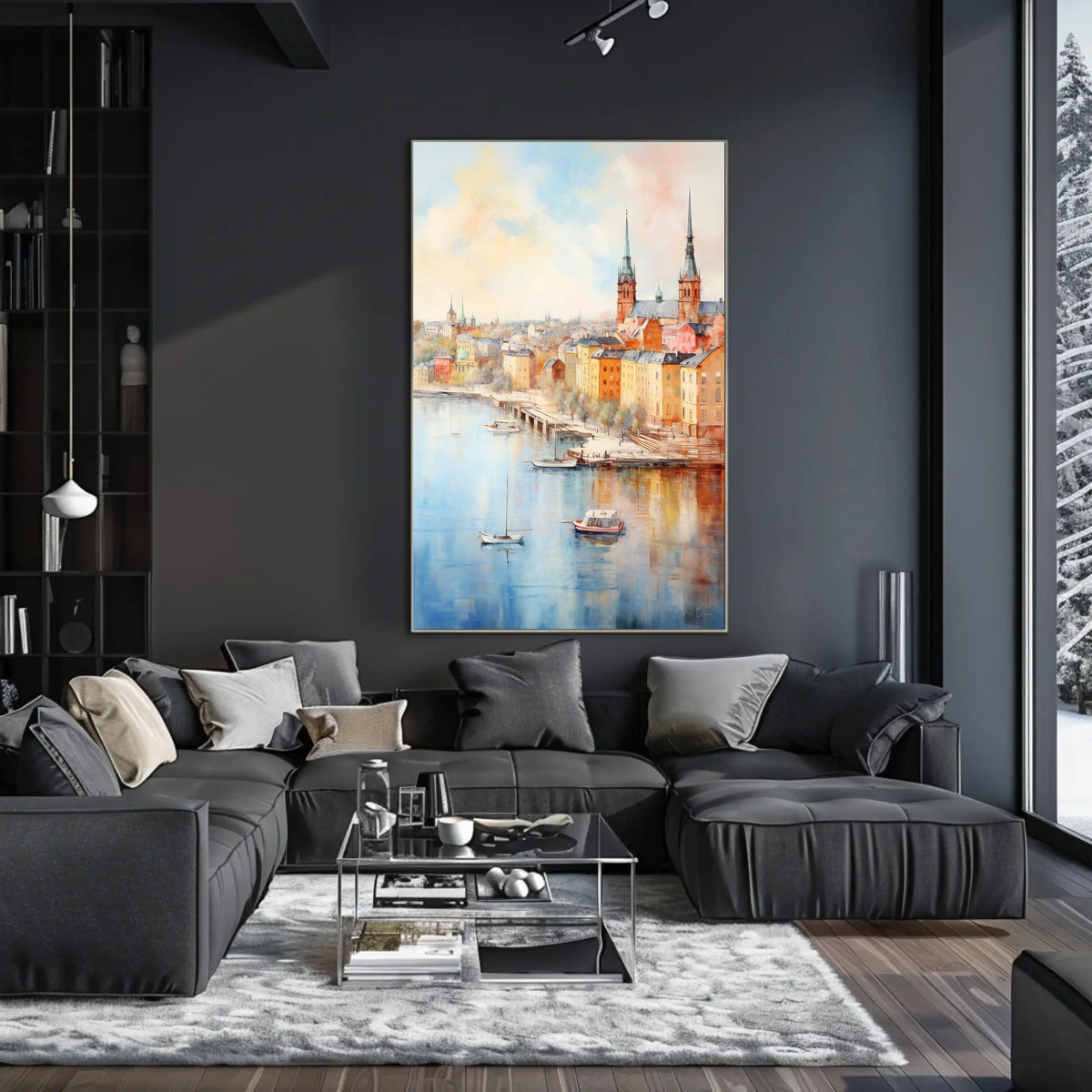 Picturesque European Cityscape on Waterfront Travel Poster