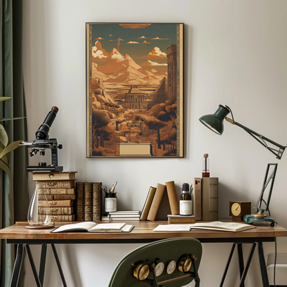 Egyptian Temple Statues Desert Mountains Vintage Travel Poster