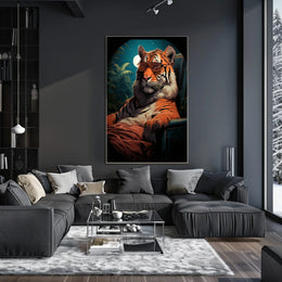 Stylized Tiger in Jungle with Moonlit Sky Animal Poster