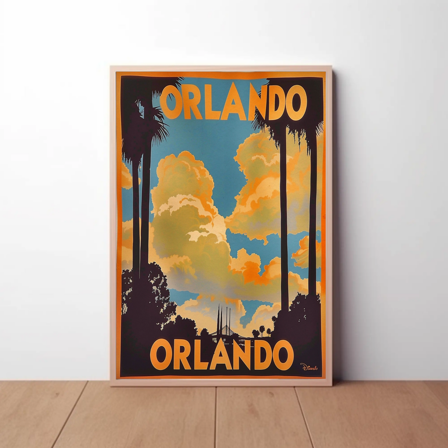 Orlando Sunset Palms Retro Florida Travel Poster