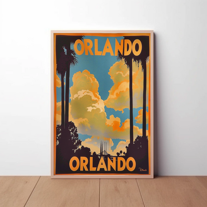 Orlando Sunset Palms Retro Florida Travel Poster