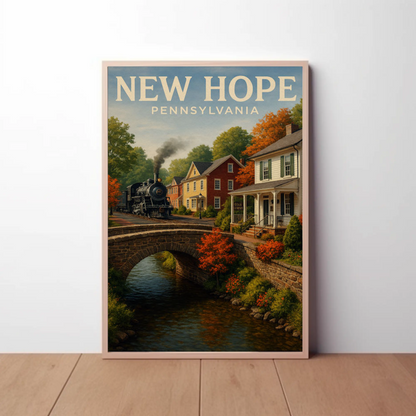 New Hope Pennsylvania Historic Steam Train Autumn Travel Poster Travel Poster