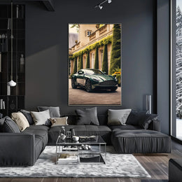 Luxury Green Sports Car at Elegant Mansion Poster