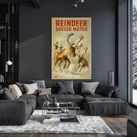 Reindeer Soccer Match Vintage Christmas Poster