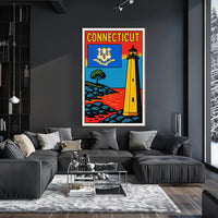 Connecticut Lighthouse and State Emblem Poster PosterGoat