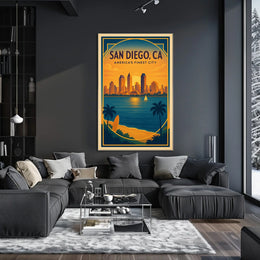 San Diego Sunset Skyline Vintage Travel Poster