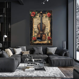 Vintage Violin & Roses Scene Elegant Artistic Poster