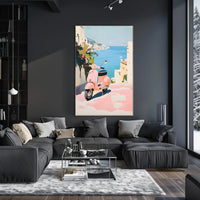 Vespa Coastal Poster Vintage Pastel Travel Wall Art