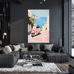 Vespa Coastal Poster Vintage Pastel Travel Wall Art