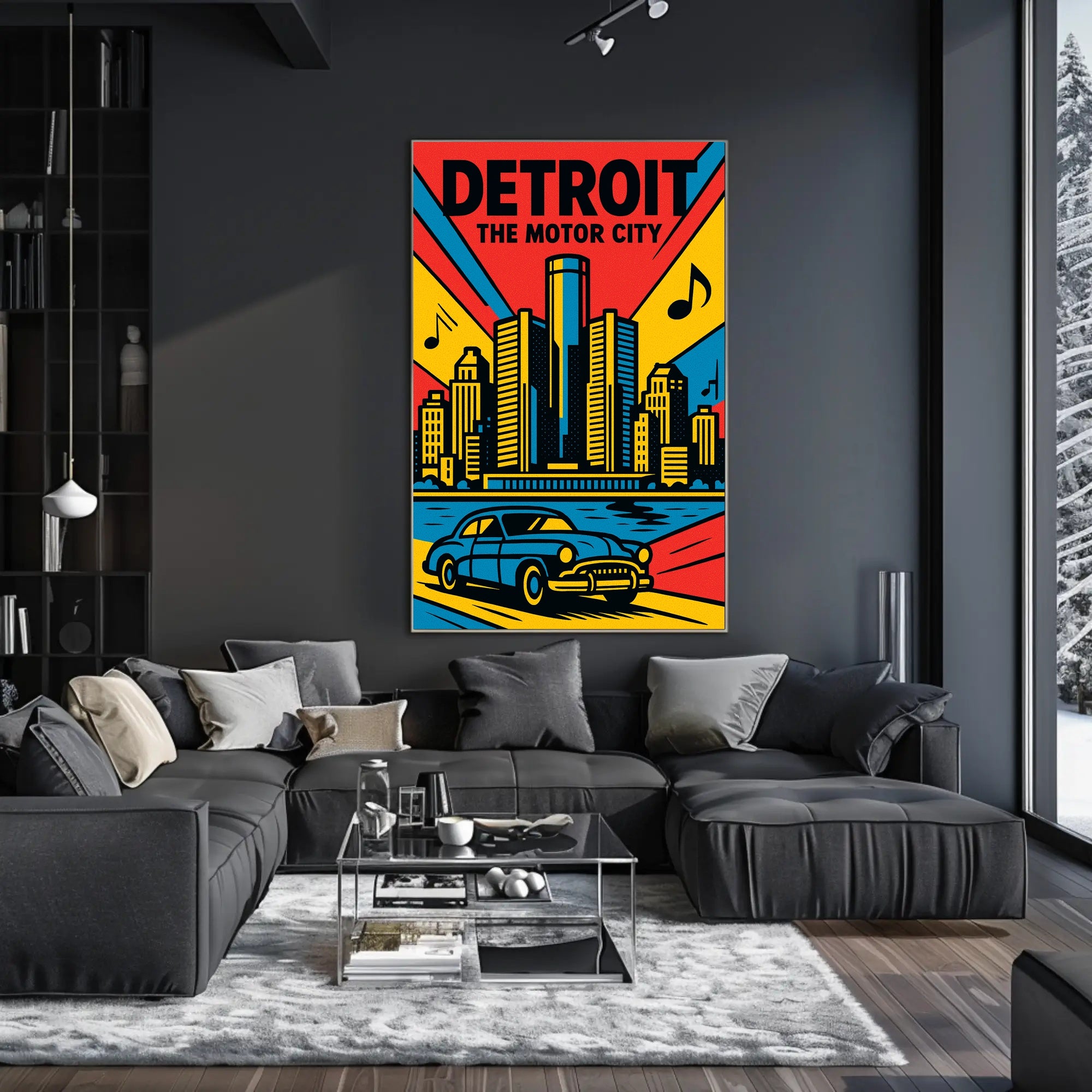 Detroit Skyline Classic Car Vibrant Urban Cityscape Poster