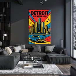 Detroit Skyline Classic Car Vibrant Urban Cityscape Poster