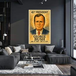 George H. W. Bush 41st President of the United States Exaggerated Cartoon Sketch Poster
