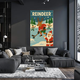 Festive Reindeer Ice Hockey Holiday Sports Poster