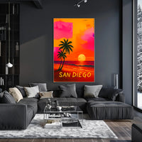 San Diego Retro Sunset Beach Travel Poster