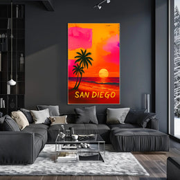 San Diego Retro Sunset Beach Travel Poster