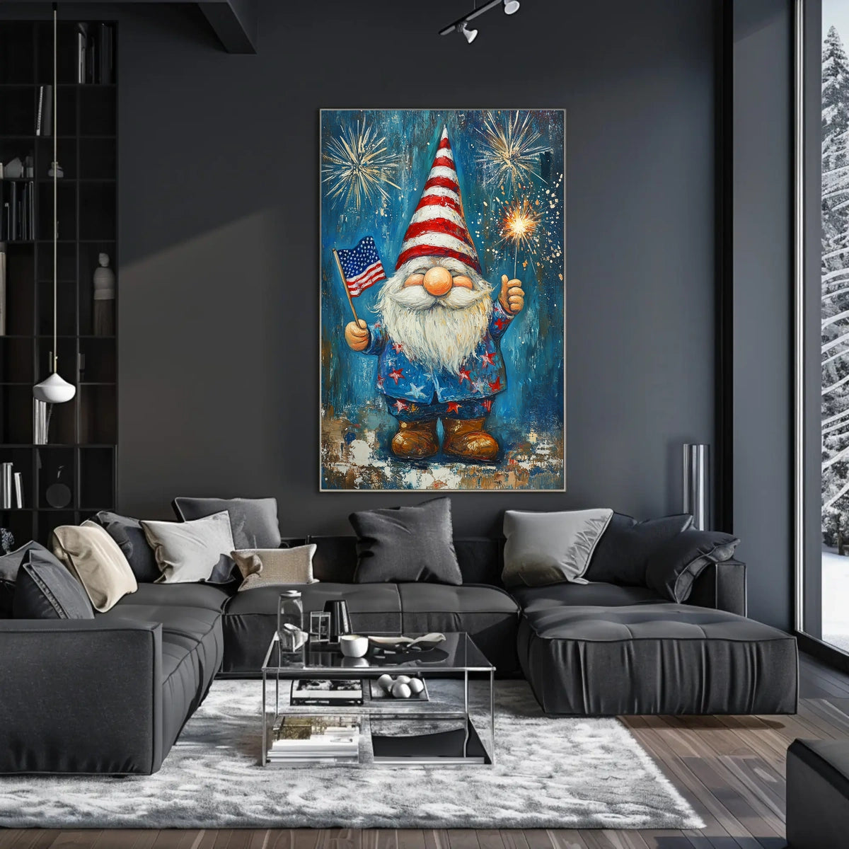 patriotic gnome holding a sparkler Poster