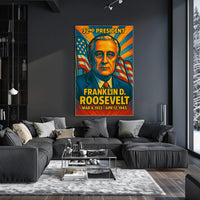 Franklin D. Roosevelt 32nd President of the United States Colorful Comic Book Style Poster