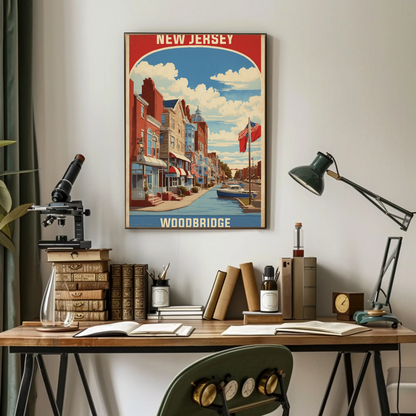 Woodbridge New Jersey Harbor Street View Vintage Travel Poster