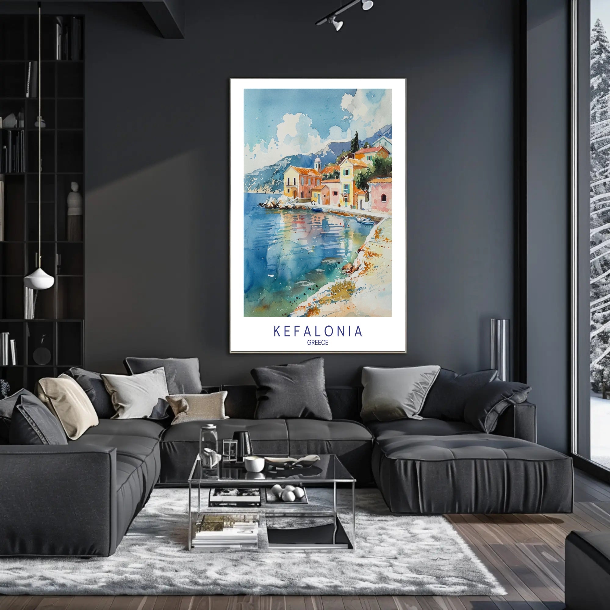 Kefalonia Coastal Serenity Watercolor Travel Poster PosterGoat