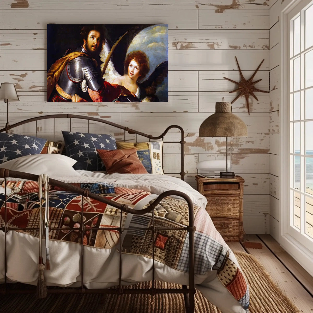 Warrior and Angelic Figure Mythology Scene Fantasy Poster